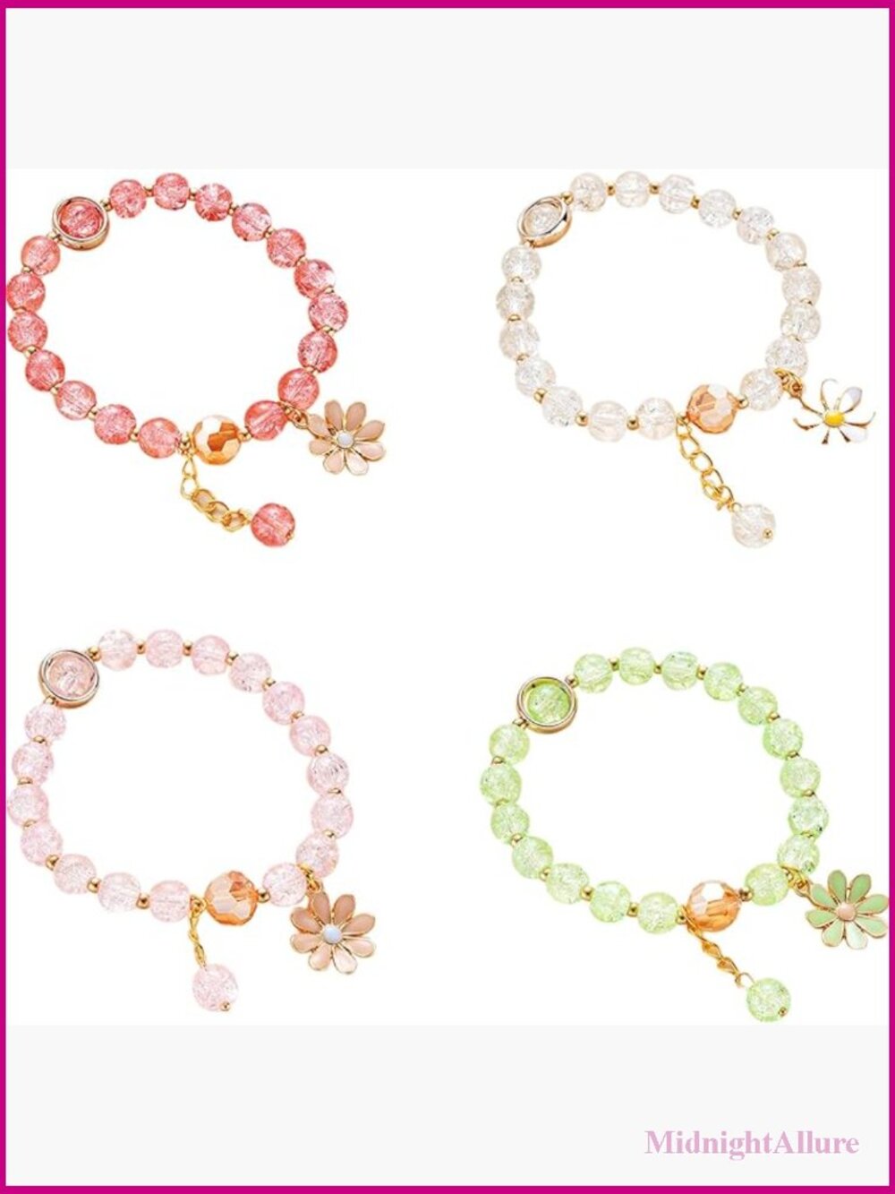 5 Pcs Stretch Crystal Beaded Daisy Bracelets Set for Women